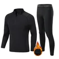 Men's Winter Thermal Underwear Zip Black Shirt Bottom Fleece Warm Tracksuit Second Skin Compression