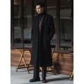 Mauroicardi Autumn Winter Long Warm Black Trench Coat Men Single Breasted Luxury Wool Blends