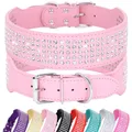 Rhinestone Wide Dog Collar Sparkly Crystal Large Dog Collars Diamonds PU Leather Collars for Small