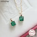 CCFJOYAS 100% Real 925 Sterling Silver Square Emerald Zircon Pendant Necklace Simple ins 14k Gold