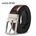 Men's Leather Belt Reversible Buckle Luxury Brand Male Waist Cowskin Belts For Jeans Rotated