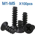 100pcs/lot Cross Recessed Countersunk Head Self-tapping Screw M1 M1.2 M2 M2.3 M2.6 M3 M4 M5 Black