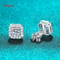 Smyoue White Gold 1CT Moissanite Stud Earrings for Women Round Cut S925 Silver Luxury Square Jewelry