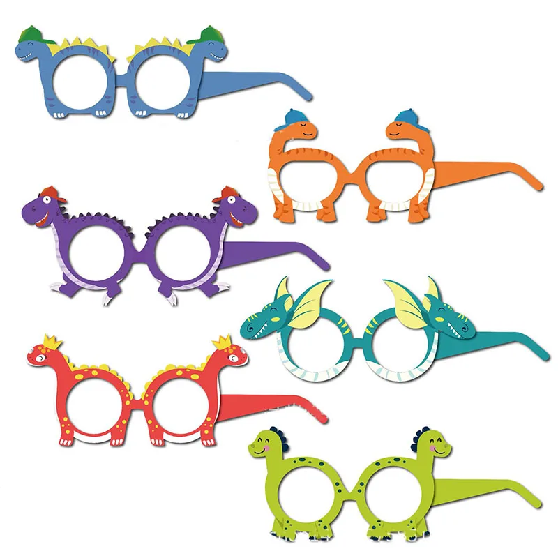 Cartoon Dinosaur Paper Glasses Jungle Safari Dino Eye Mask Forest Rawr 1st Happy Birthday Party Decor Kids Boy Roar Phtot Props