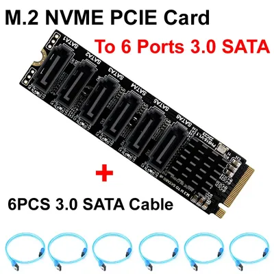 M.2 NVME PCI-E PCIE X4 X8 X16 To 6 Port 3.0 SATA Adapter Card Riser III 6GB/S Chassis server PC