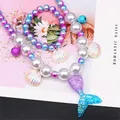 2/5pcs Girls Jewelry Sets Mermaid Pearl Necklace Bracelet Ring Earring Set Kids Toys Children