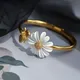 HUANZHI New White Enamel Daisy Flower Bracelet Vintage Gold Color Metal Opening Bracelet for Women