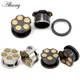 Alisouy 2PCS 6-16mm Stainless Steel Ear Tunnels Plugs Black Silver Color Expander Stretcher Ear