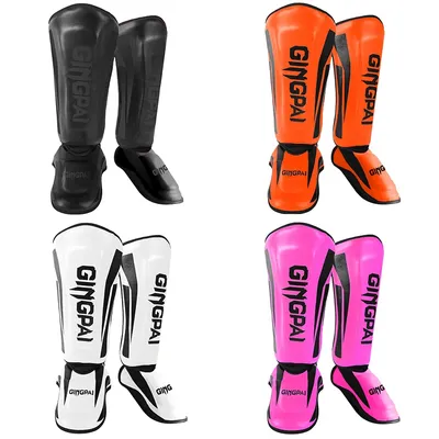 One Pair High-Quality PU Leather Boxing Shin Guards Ankle Protector MMA Muay Thai Training Leg