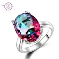 Fashion Women's Jewelry S925 Silver Ring Mystic Fire Rainbow Topaz Rings Promotion Elegant Wedding