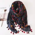 2023 Women Fashion Small Polka Floral Tassel Viscose Shawl Scarf Print Voile Wrap Headband Bufandas