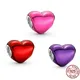 Authentic 925 Sterling Silver Metallic Pink Purple & Red Heart Charm Bead Fit Original Pandora