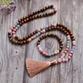 8mm Yellow Tiger Eye Rose Quartz Aquamarine Beads 108 Mala Necklace Meditation Prayer Jewelry