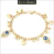 LUXUSTEEL Blue Evil Eye Hamsa Hand Bracelet for Women Gold Color Stainless Steel Heart Balls Charm
