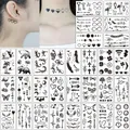 30 Sheets Waterproof Black Tiny Tattoo Feather Women Body Hand Art Drawing Temporary Tattoo Stickers