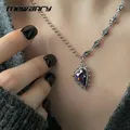 MEWANRY Silver Color Splicing Chain Necklace Trendy Vintage Creative Purple LOVE Heart Zircon Party