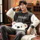 2023 Winter Long Sleeve Thick Warm Flannel Pajama Sets for Men Coral Velvet Cute Cartoon Sleepwear