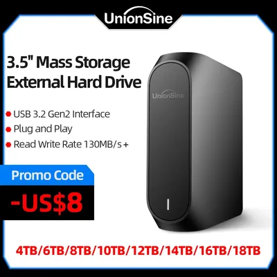UnionSine 4TB 10TB 12TB 16TB 18TB 3.5" USB 3.2Gen External Hard Disk HDD Compatible PC/Mac/PS4/Desktop/Laptop/Xbox/Xbox One/TV