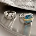 2023 New High Design Ring Women Square Sapphire Vintage Old Opening Adjustable Party Jewellery Gift