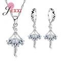 925 Sterling Silver Ballerina Necklace Earrings Cubic Zirconia Necklaces Earring Set Wedding