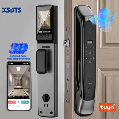 3D Real-time Intercom Face Recognition Digital Door Lock With Camera FIngerprint Password Unlock Keyless Electronic Door Lock