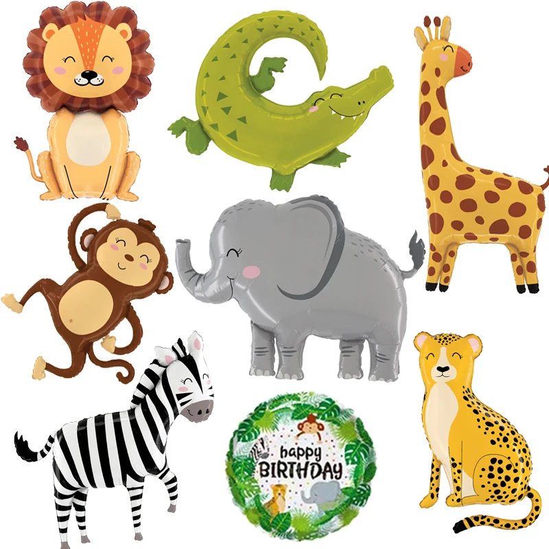 New Cartoon Animal Theme Foil Balloon Jungle Safari Forest Lion Rabbit Kids Birthday Decoration Supplies Elephant Giraffe Baloon