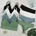 CHRLEISURE 2Pcs Bra Set Underwear Set Women Panties Sexy G-String Seamless Bralette Female Lingerie