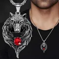 Mens Jewellery Ruby Wolf Head Necklace Wolf Head Pendant Hip Hop Punk Necklaces for Men Animal