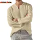 New Linen Shirt Men Brief Breathable Comfy Solid Color Long Sleeve Harajuku Casual Blouse Hawaiian