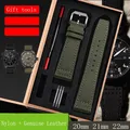 Nylon + Genuine Leather Watchbands Men Women Green Black High Quality Watch Band Strap With Silver