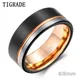 TIGRADE Ring Men Tungsten Ring Black Rose Gold Line Brushed 6/8mm Wedding Band Engagement Ring Men's
