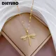 DIEYURO 316L Stainless Steel Personality Dragonfly Pendant Necklace For Women Fashion Girls Clavicle