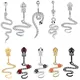 1Pce Punk Snake Belly Button Ring Bat Dangle Navel Piercing Ring Zircon Pistol Snake Body Piercing