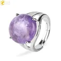 CSJA Crystal Ring for Women Natural Stone Ring Round Beads Finger Rings Amethysts Purple Quartz