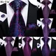 Hi-Tie Purple Solid Paisley Silk Wedding Tie for Men Novelty Design Handky cufflink Gift Men Tie Set