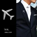 High-end Fashion Airplane Brooch for Men Collar Pin Versatile Diamond-studded Corsage Charms Suit