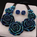 New Arrival High Quality Fashion Necklaces Big Blue Resin Flower Necklaces & Pendants Chunky