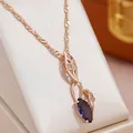 JULYDREAM Leaf Hollow Design Purple Zircon Pendant Fashion 585 Gold Color Necklace for Women Vintage