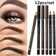 2022 New Hot Sale 12pcs Waterproof Eye Brow Pencil Black Brown Eyebrow Pen Long Lasting Makeup Drop