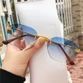 Frameless Gold Metal Ladies Sunglasses Rimless Gradient Lens Blue Fashion Sun Glasses For Men Uv400