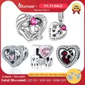 Bamoer 925 Sterling Silver Pink Zircon Mother-child Affinity Bead Charm for Women Bracelet Bangle