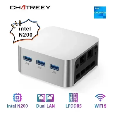 Intel Celeron N200/N100 Chatreey T8 Plus Mini PC SSD Windows 11 Computer Dual LAN Three HD Firewall