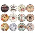 Vintage Wall Clock Round Silent Clocks Wall Mounted Wooden Carfts Art Decor For Home Bedroom Living