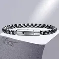 Vnox 6mm Box Chain Bracelets for Men Basic Punk Stainless Steel Links Wristband Casual Male