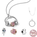 New 925 Sterling Silver O Pendant Rose Leaf Designer Beads Charms Fit Original Pandora Charms