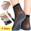 5 Pairs Anti-snagging Silk Women Summer Transparent Socks Cotton Sole Non-slip Seamless Thin Nylon
