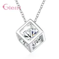 Delicate 925 Sterling Silver Jewelry With Cubic Zirconia Square Pendant Necklace Women Anniversary