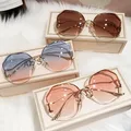 2022 Luxury Round Gradient Sunglasses Women Metal Curved Temples Eyewear Ocean Rimless Fashion Sun