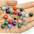 Lots/20pcs Natural Gem Stone Mixed Stud Earrings Crystal Quartz Round Ball Beads Silver Color