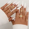 22PCS/SET Vintage Gold Color Heart Rings Set For Women Men Hollow Butterfly Pearl Cross Geometric